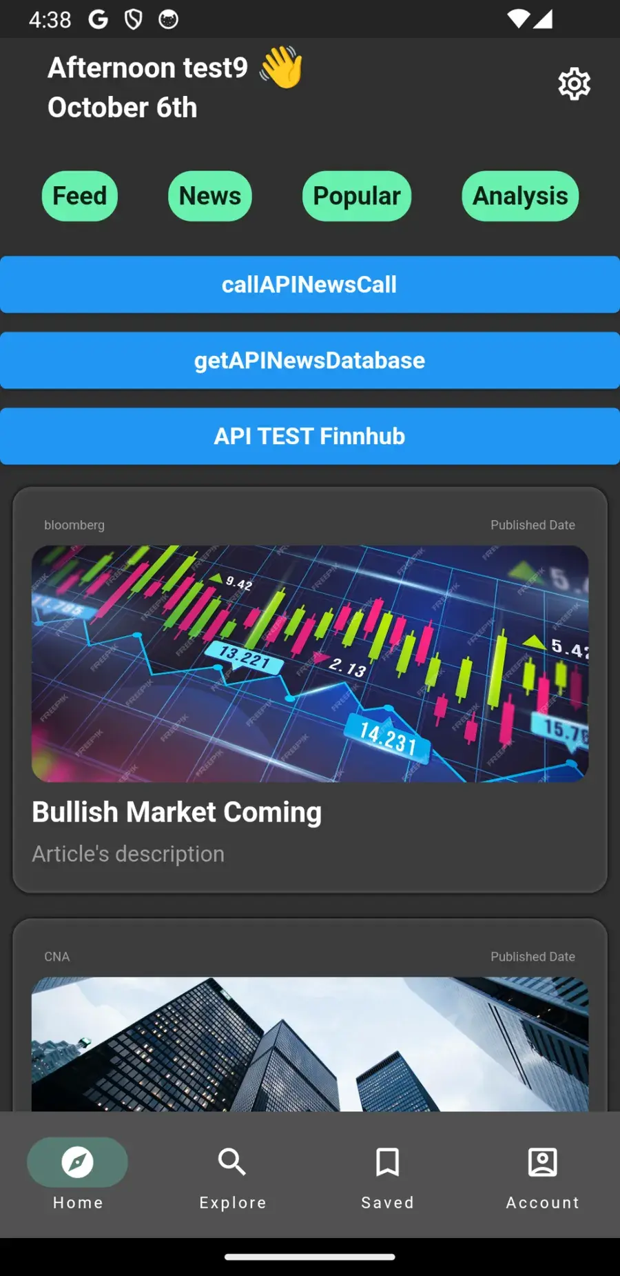 Screenshot of the first home page, with news article summaries.