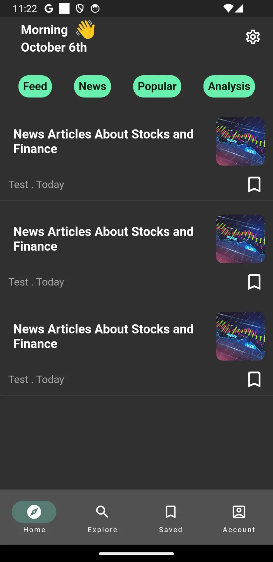 Screenshot of the first Saved feature with placeholder content.