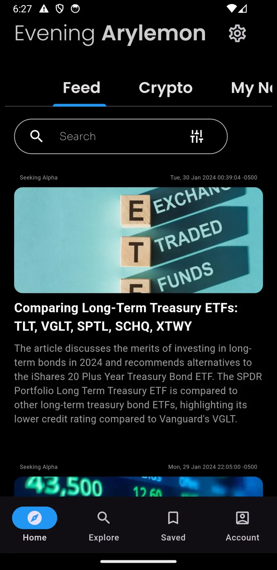 Screenshot of home page v2 with crypto news.