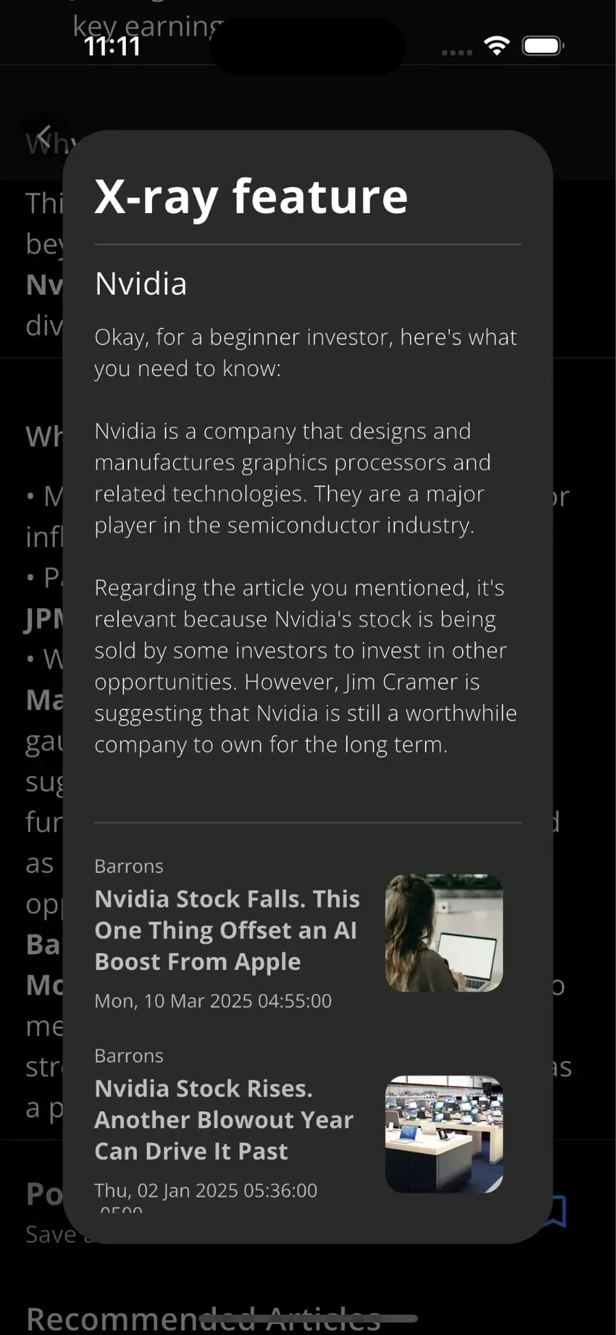 Screenshot of the X-ray feature on a news article.