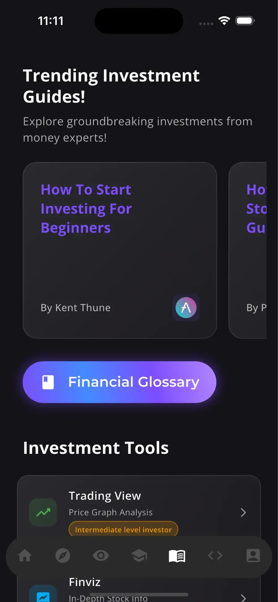 Screenshot of the first investment guides.