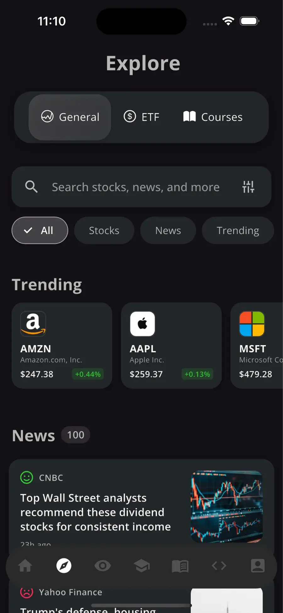 Screenshot of the revamped news scrolling.