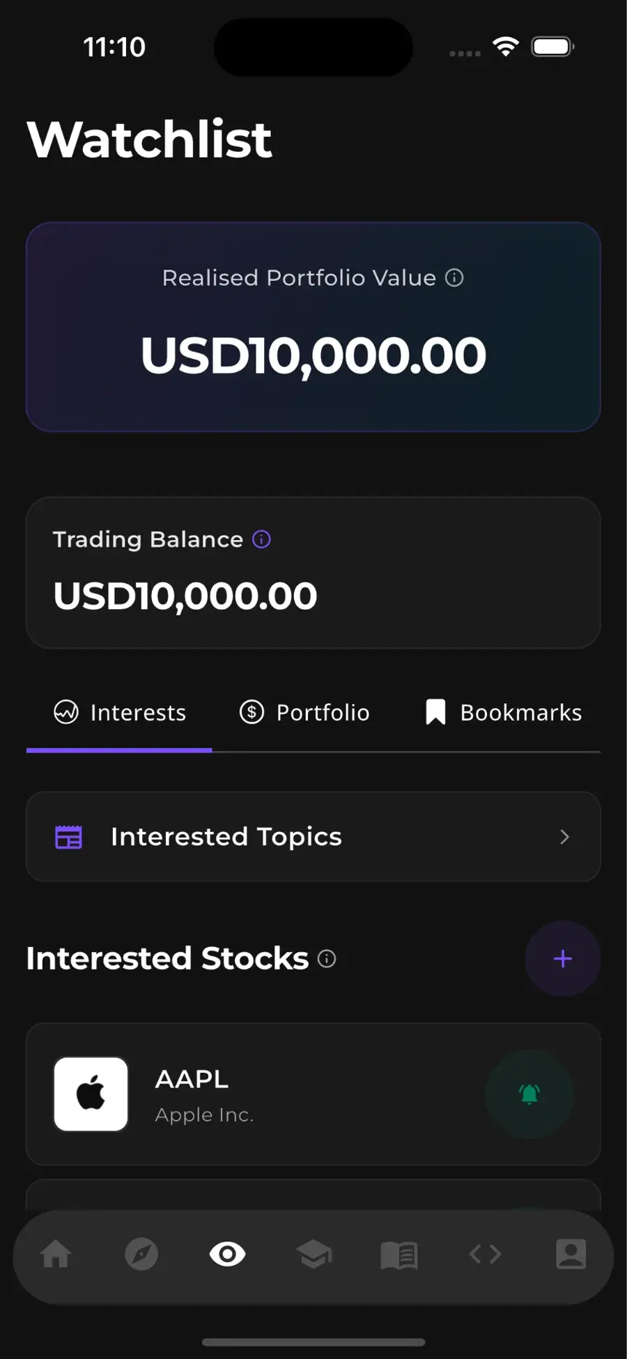 Screenshot of paper trading.