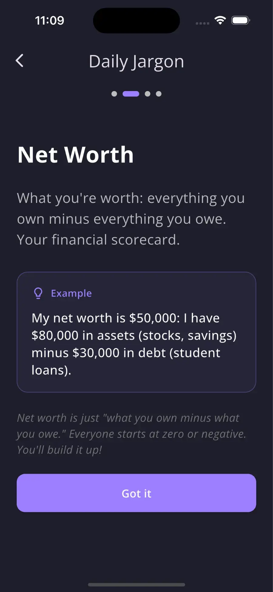 Screenshot of Daily Jargon and quizzes.